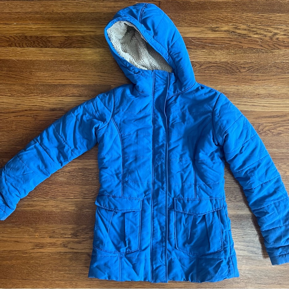 Lands end kids coat parka S 7 8 blue winter Sherpa
